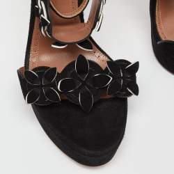 Alaia Black Suede Platform Ankle Strap Sandals Size 38