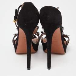 Alaia Black Suede Platform Ankle Strap Sandals Size 38