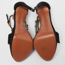 Alaia Black Suede Platform Ankle Strap Sandals Size 38