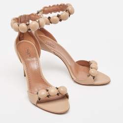 Alaia Beige Leather Bombe Ankle Strap Sandals Size 40