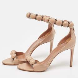 Alaia Beige Leather Bombe Ankle Strap Sandals Size 40