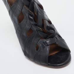 Pre Owned Alaia Black Leather Cutout Lace Up Sandals Size 39