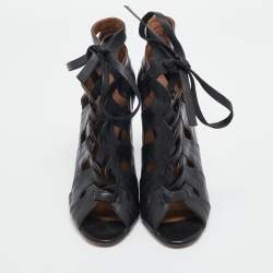 Pre Owned Alaia Black Leather Cutout Lace Up Sandals Size 39