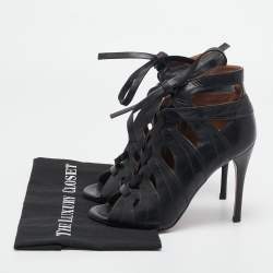 Pre Owned Alaia Black Leather Cutout Lace Up Sandals Size 39
