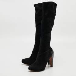 Pre Owned Alaia Black Suede Midcalf Boots Size 36