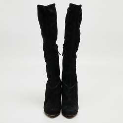 Pre Owned Alaia Black Suede Midcalf Boots Size 36