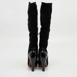 Pre Owned Alaia Black Suede Midcalf Boots Size 36
