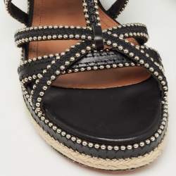 Pre Owned Alaia Black Leather Studded Strappy Espadrille Flat Sandals Size 37