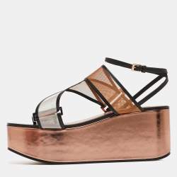 Pre Owned Alaia Multicolor Mesh and Leather Wedge Platform Sandals Size 39