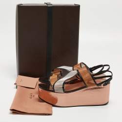 Pre Owned Alaia Multicolor Mesh and Leather Wedge Platform Sandals Size 39