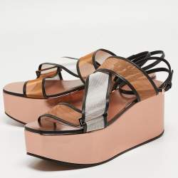 Pre Owned Alaia Multicolor Mesh and Leather Wedge Platform Sandals Size 39