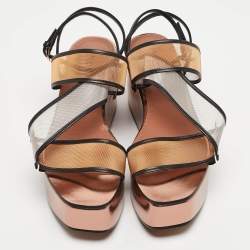 Pre Owned Alaia Multicolor Mesh and Leather Wedge Platform Sandals Size 39