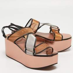 Pre Owned Alaia Multicolor Mesh and Leather Wedge Platform Sandals Size 39