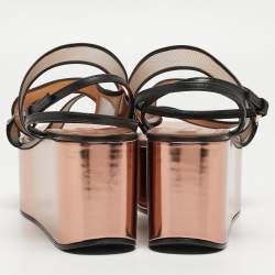 Pre Owned Alaia Multicolor Mesh and Leather Wedge Platform Sandals Size 39