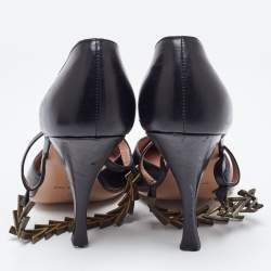 Pre Owned Alaia Black Leather Metal Detail D'Orsay Pumps Size 38