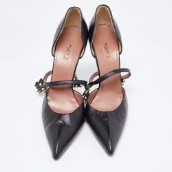 Pre Owned Alaia Black Leather Metal Detail D'Orsay Pumps Size 38
