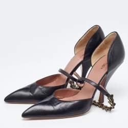 Pre Owned Alaia Black Leather Metal Detail D'Orsay Pumps Size 38