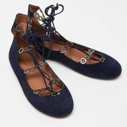 Alaia Blue Suede Lace up Ballet Flats Size 37