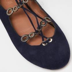 Alaia Blue Suede Lace up Ballet Flats Size 37