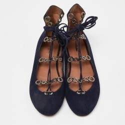 Alaia Blue Suede Lace up Ballet Flats Size 37