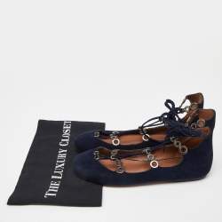 Alaia Blue Suede Lace up Ballet Flats Size 37