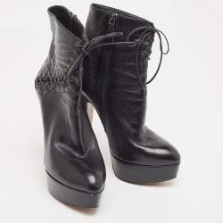Pre Owned Alaia Black Leather Lace Up Ankle Boots Size 37.5