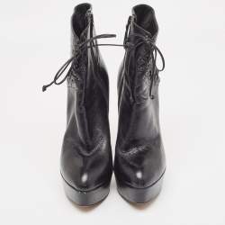 Pre Owned Alaia Black Leather Lace Up Ankle Boots Size 37.5