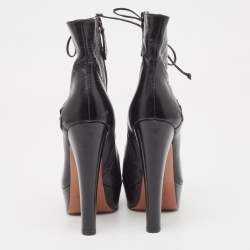 Pre Owned Alaia Black Leather Lace Up Ankle Boots Size 37.5