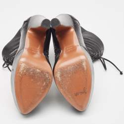 Pre Owned Alaia Black Leather Lace Up Ankle Boots Size 37.5