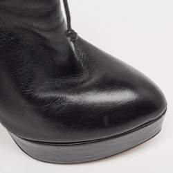 Pre Owned Alaia Black Leather Lace Up Ankle Boots Size 37.5