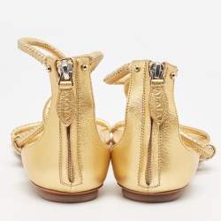 Pre Owned Alaia Gold Studded Leather Strappy Flat Sandals Size 38.5
