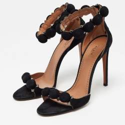 Alaia Black Suede Bombe Ankle Strap Sandals Size 39