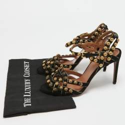 Pre Owned Alaia Black Suede Studded Ankle Strap Sandals Size 40