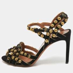 Pre Owned Alaia Black Suede Studded Ankle Strap Sandals Size 40