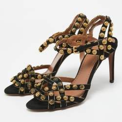 Pre Owned Alaia Black Suede Studded Ankle Strap Sandals Size 40