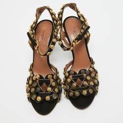 Pre Owned Alaia Black Suede Studded Ankle Strap Sandals Size 40