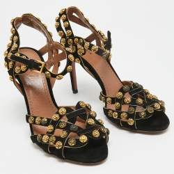 Pre Owned Alaia Black Suede Studded Ankle Strap Sandals Size 40