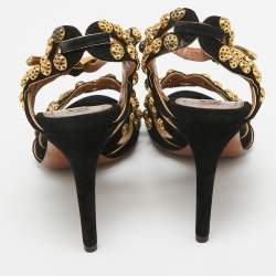 Pre Owned Alaia Black Suede Studded Ankle Strap Sandals Size 40