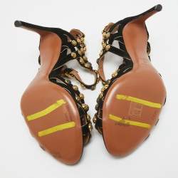 Pre Owned Alaia Black Suede Studded Ankle Strap Sandals Size 40