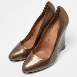 Alaia Brown Patent Leather Wedge Pumps Size 38.5