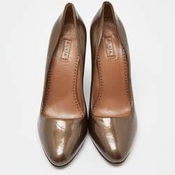 Alaia Brown Patent Leather Wedge Pumps Size 38.5