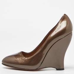 Alaia Brown Patent Leather Wedge Pumps Size 38.5