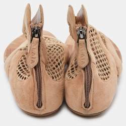 Pre Owned Alaia Beige Suede and Mesh Zip Thong Flat Sandals Size 38
