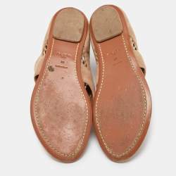 Pre Owned Alaia Beige Suede and Mesh Zip Thong Flat Sandals Size 38