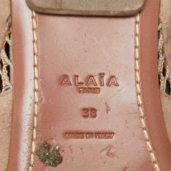 Pre Owned Alaia Beige Suede and Mesh Zip Thong Flat Sandals Size 38