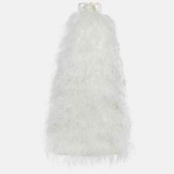 Pre Owned Alamour White Satin Feather Halter Neck Clematis Mini Dress M