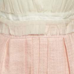 Pre Owned Alberta Ferretti Pink Linen & Silk Pleated Sleeveless Dress M