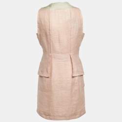 Pre Owned Alberta Ferretti Pink Linen & Silk Pleated Sleeveless Dress M