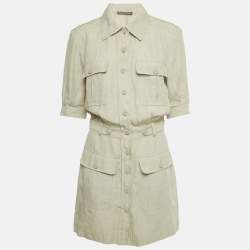 Pre Owned Alberta Ferretti Beige Linen Short Dress M