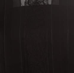 Pre Owned Alberta Ferretti Black Sheer Silk Lace Panel Detail Pleat Front Blouse M